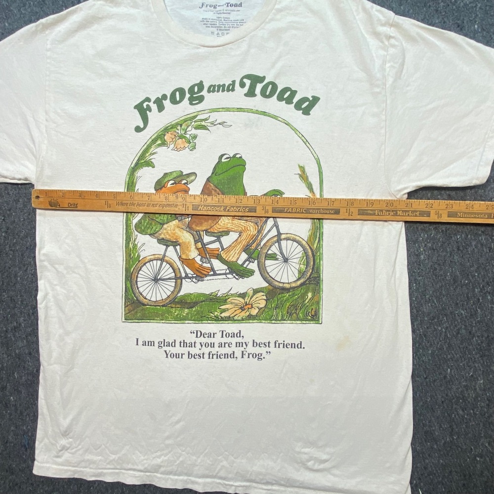 Frog and Toad Graphic T Shirt Large L Mens Cream Cottagecore Tandem Bike Quote - Picture 6 of 7